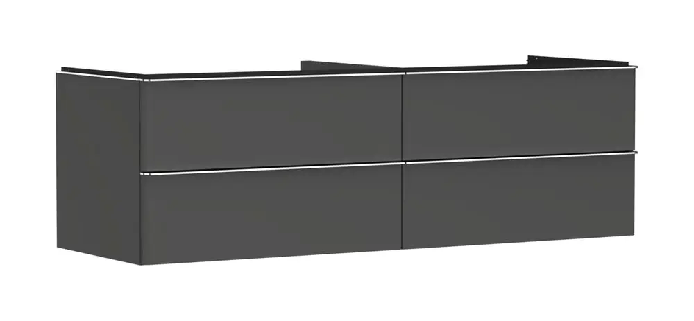Hansgrohe Waschtischunterschrank mit vier Schubkästen in diamantgrau matt. Klar strukturierte Fronten ohne sichtbare Griffe, geeignet für Konsolen-Aufsatzwaschtische.